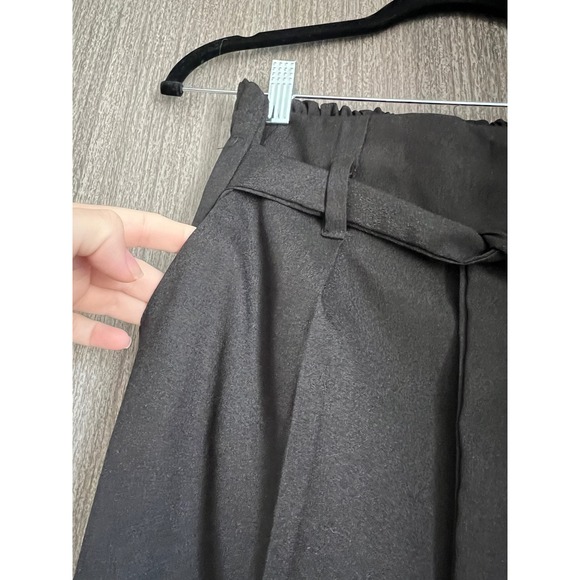 Chic‎ Black Paperbag Waist Tie Cropped Pants Women's Elegant Trousers Hand Made - Picture 4 of 5